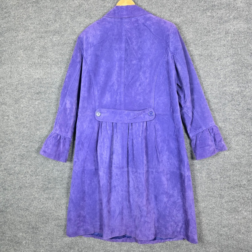 Vintage Denim 24/7 Purple Suede Leather Trench Coat Plus Size 18 Ruffle Retro - Picture 4 of 7